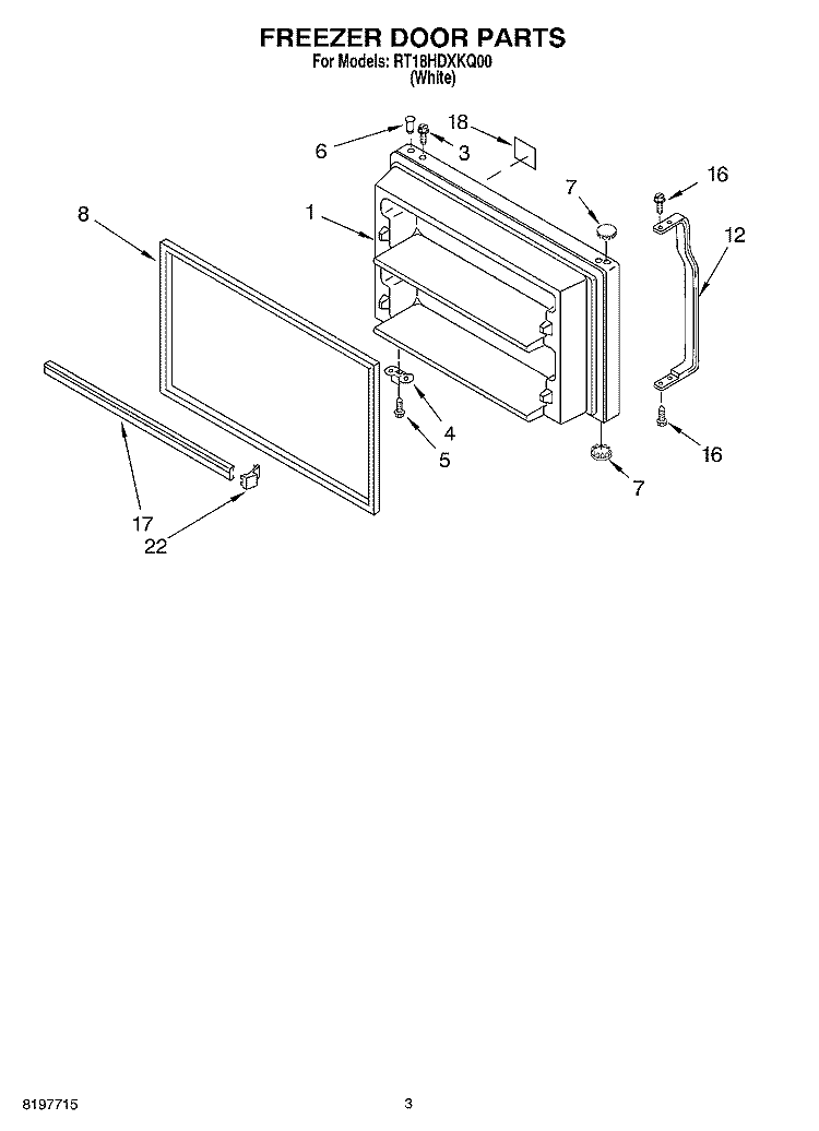 FREEZER DOOR Diagram and Parts List for RT18HDXKQ00  Roper Refrigerator