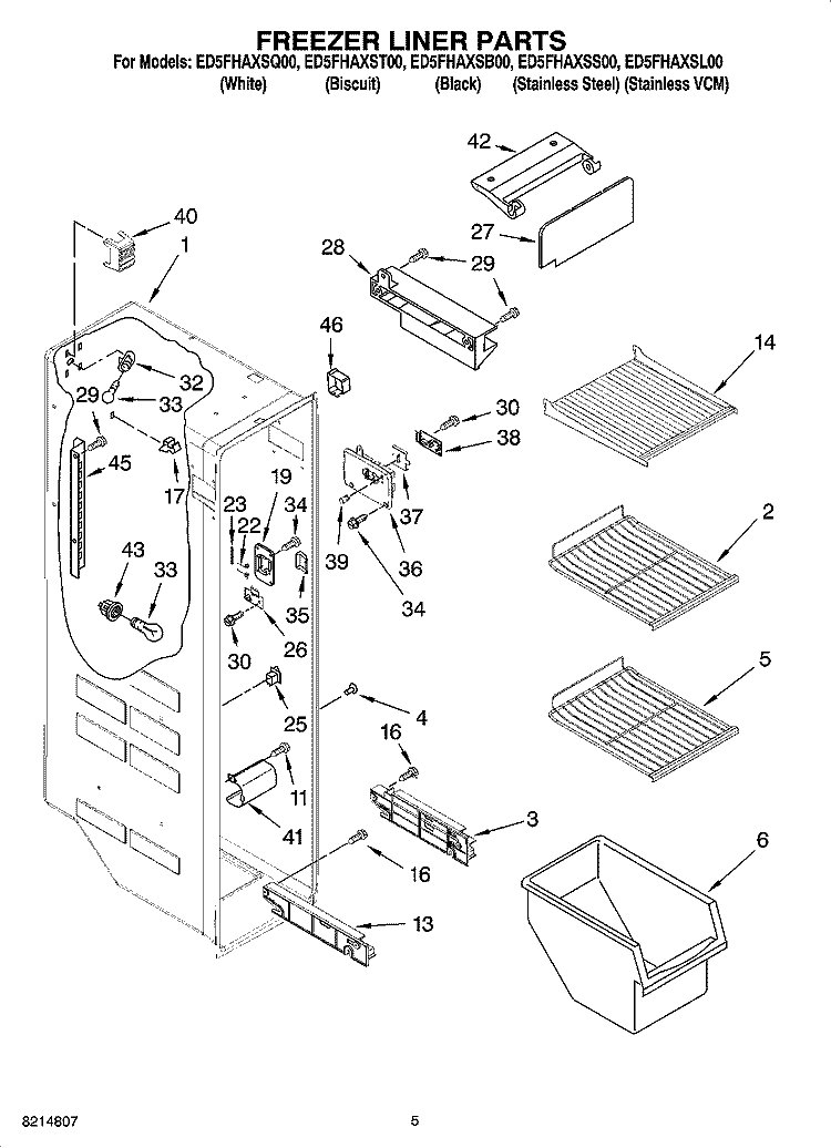 FREEZER LINER PARTS Diagram and Parts List for ED5FHAXSQ00  Whirlpool Refrigerator