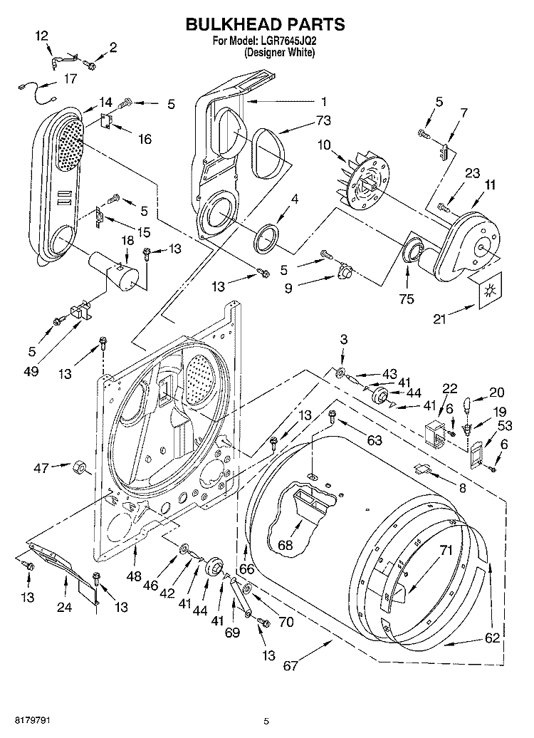 BULKHEAD Diagram and Parts List for LGR7645JQ2  Whirlpool Dryer
