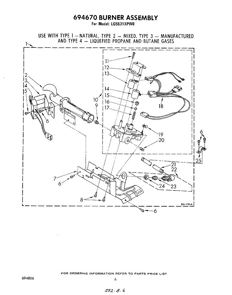 694670 BURNER Diagram and Parts List for LG5531XPW0  Whirlpool Dryer
