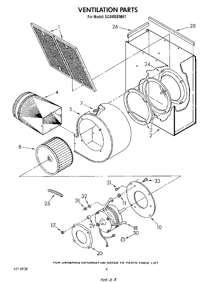 VENTILATION Diagram and Parts List for SC8900EMH1  Whirlpool Cooktop