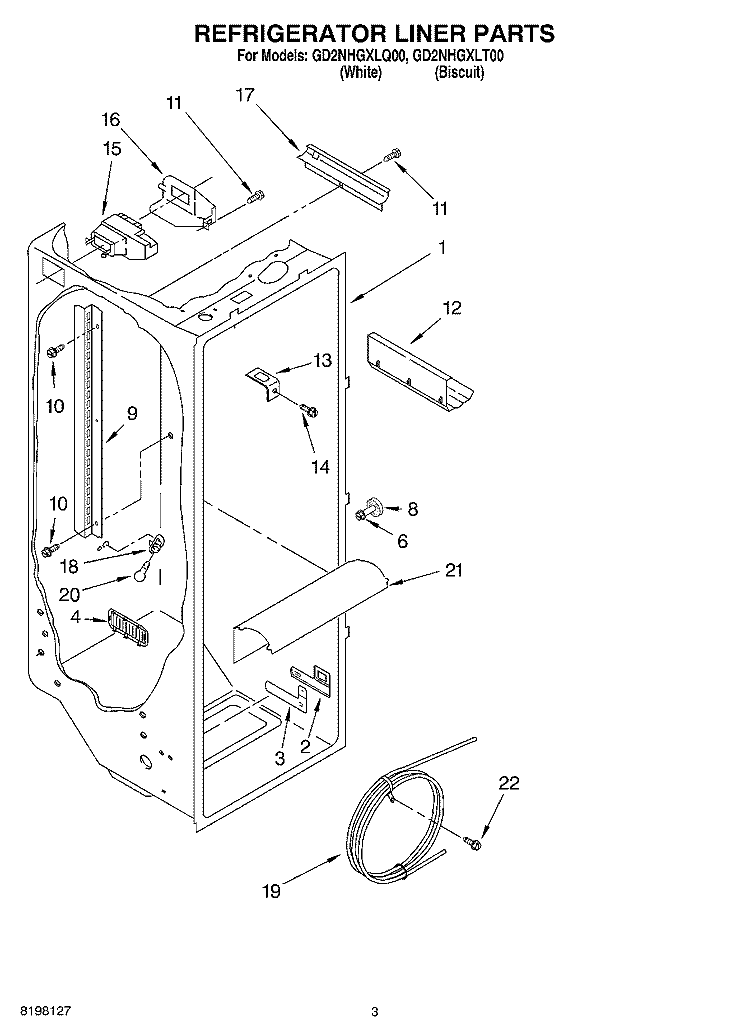 REFRIGERATOR LINER Diagram and Parts List for GD2NHGXLQ00  Whirlpool Refrigerator