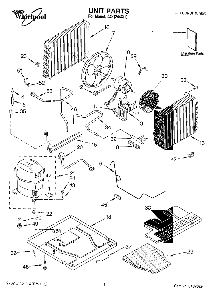 UNIT, LITERATURE Diagram and Parts List for ACQ244XL0  Whirlpool Air Conditioner