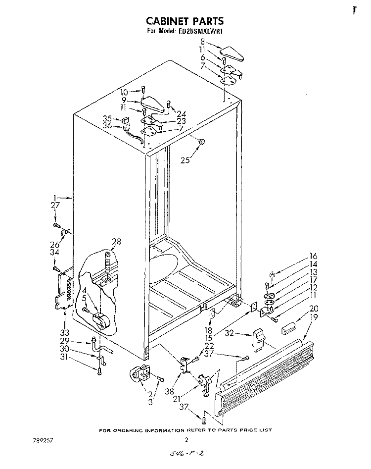 CABINET Diagram and Parts List for ED25SMXLWR1  Whirlpool Refrigerator