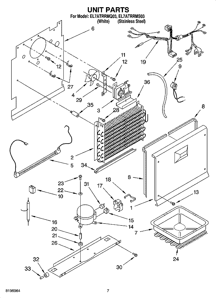 UNIT PARTS, OPTIONAL PARTS (NOT INCLUDED) Diagram and Parts List for EL7ATRRMS03  Whirlpool Refrigerator