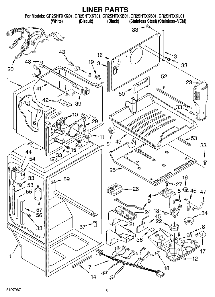 LINER Diagram and Parts List for GR2SHTXKL01  Whirlpool Refrigerator