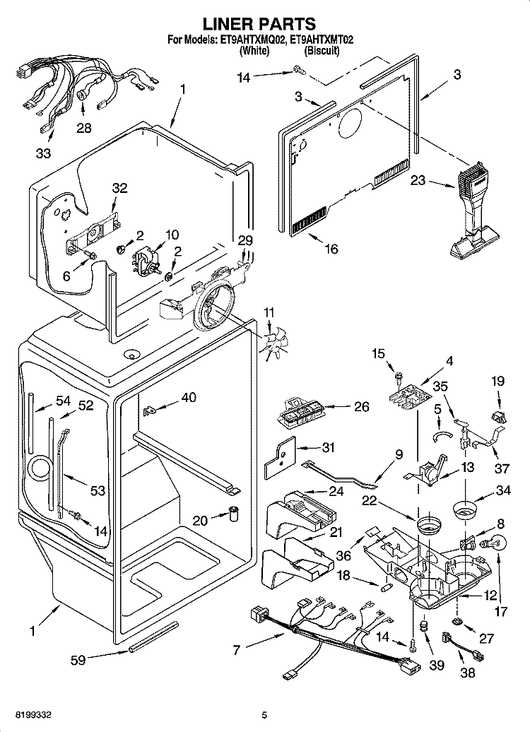 LINER PARTS Diagram and Parts List for ET9AHTXMQ02  Whirlpool Refrigerator