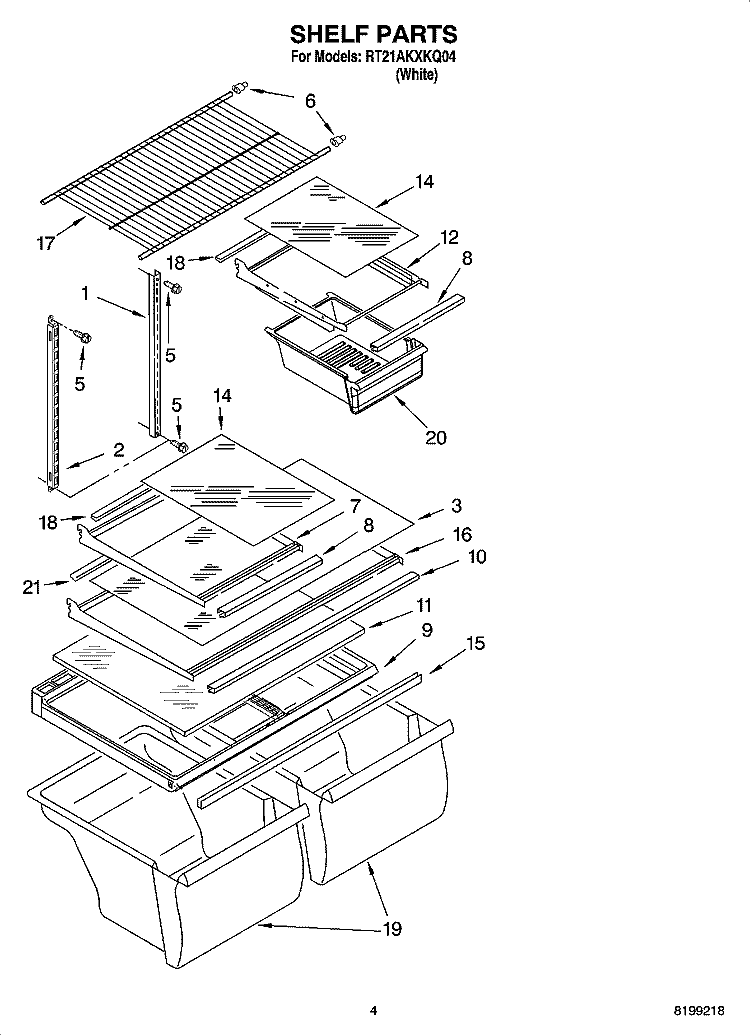SHELF PARTS Diagram and Parts List for RT21AKXKQ04  Roper Refrigerator