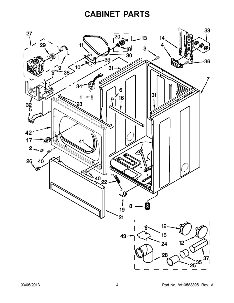CABINET PARTS Diagram and Parts List for WED5700AC1  Whirlpool Dryer
