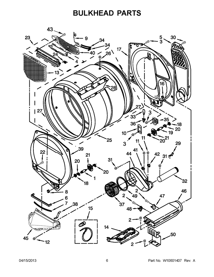 BULKHEAD PARTS Diagram and Parts List for YWED5500XW1  Whirlpool Dryer