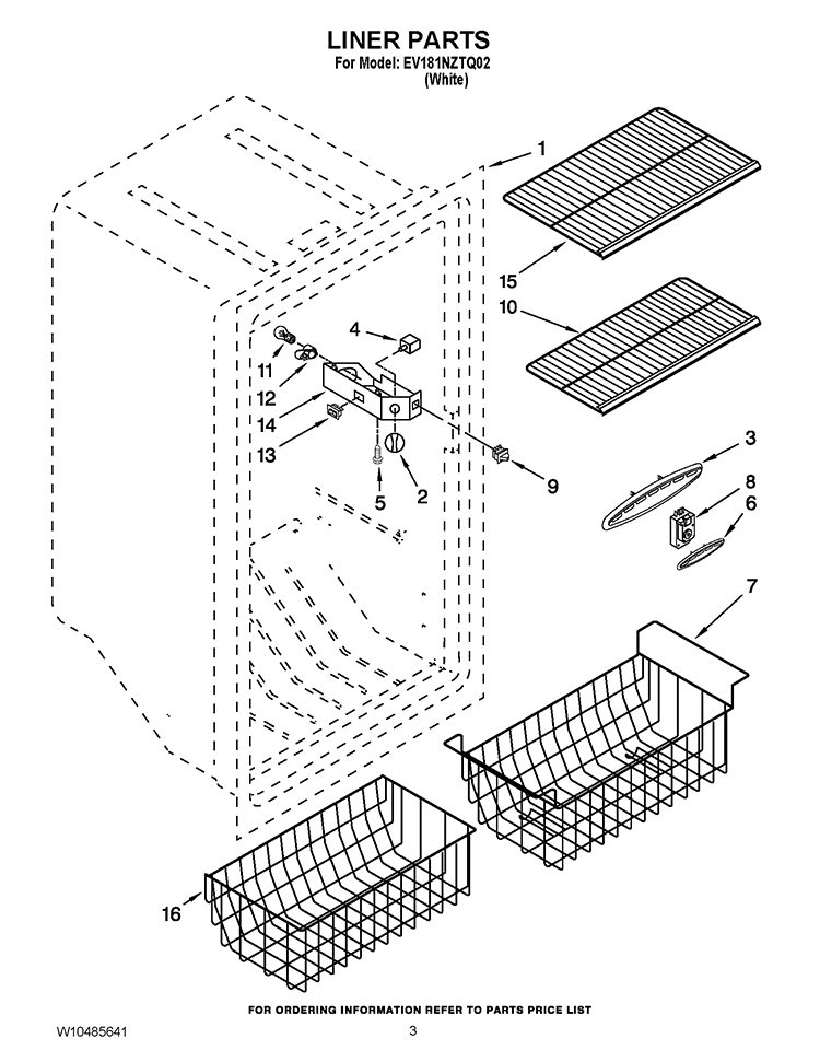 LINER PARTS Diagram and Parts List for EV181NZTQ02  Whirlpool Freezer