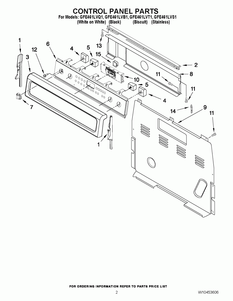 CONTROL PANEL PARTS Diagram and Parts List for GFE461LVQ1  Whirlpool Range