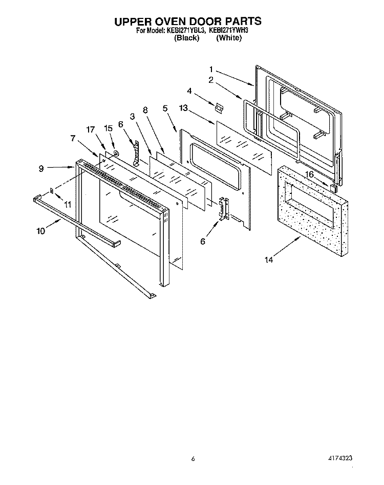 UPPER OVEN DOOR Diagram and Parts List for KEBI271YBL3  KitchenAid Wall Oven