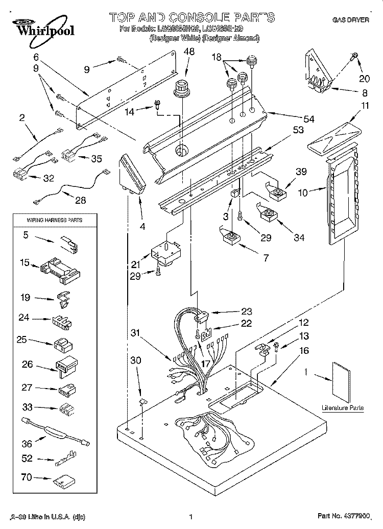 TOP AND CONSOLE, LIT/OPTIONAL Diagram and Parts List for LGQ8858HQ0  Whirlpool Dryer