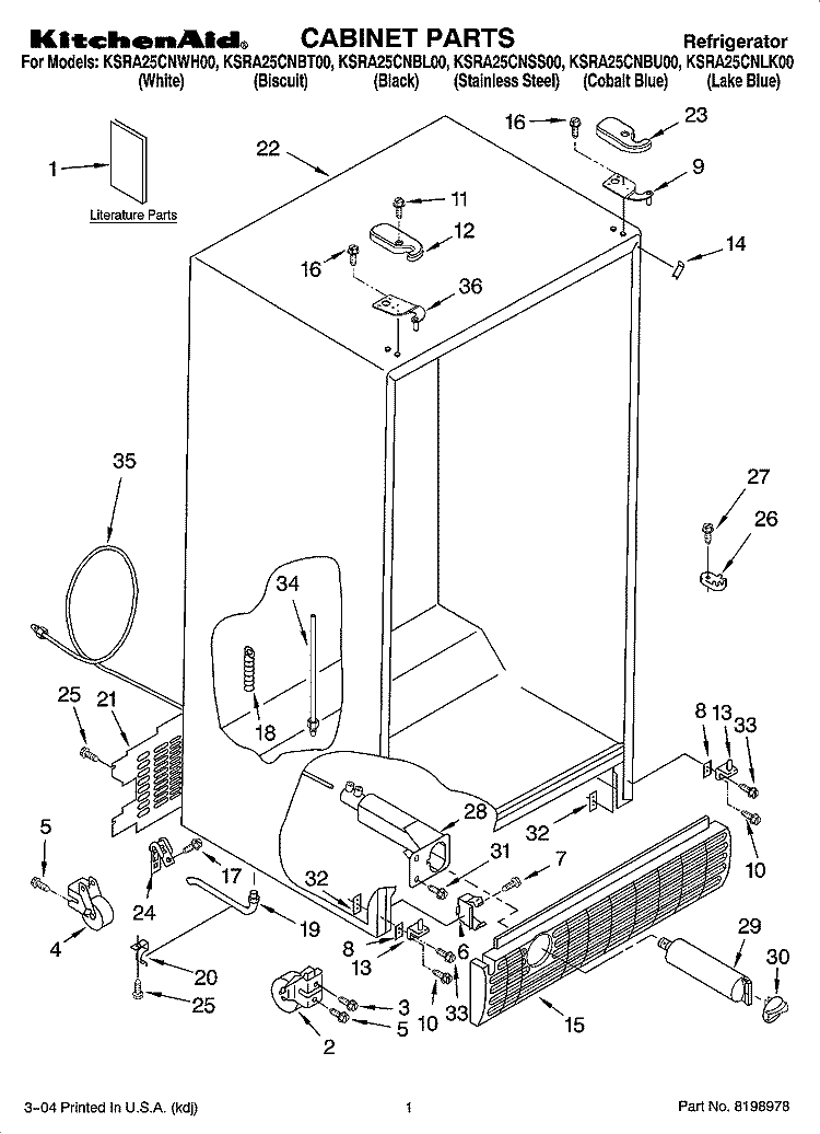 CABINET PARTS Diagram and Parts List for KSRA25CNLK00  KitchenAid Refrigerator