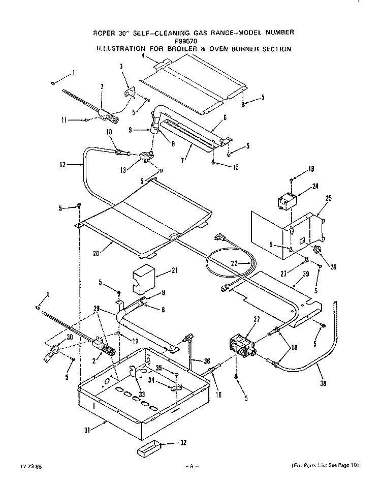 TOP BURNER Diagram and Parts List for F8957W0  Roper Range