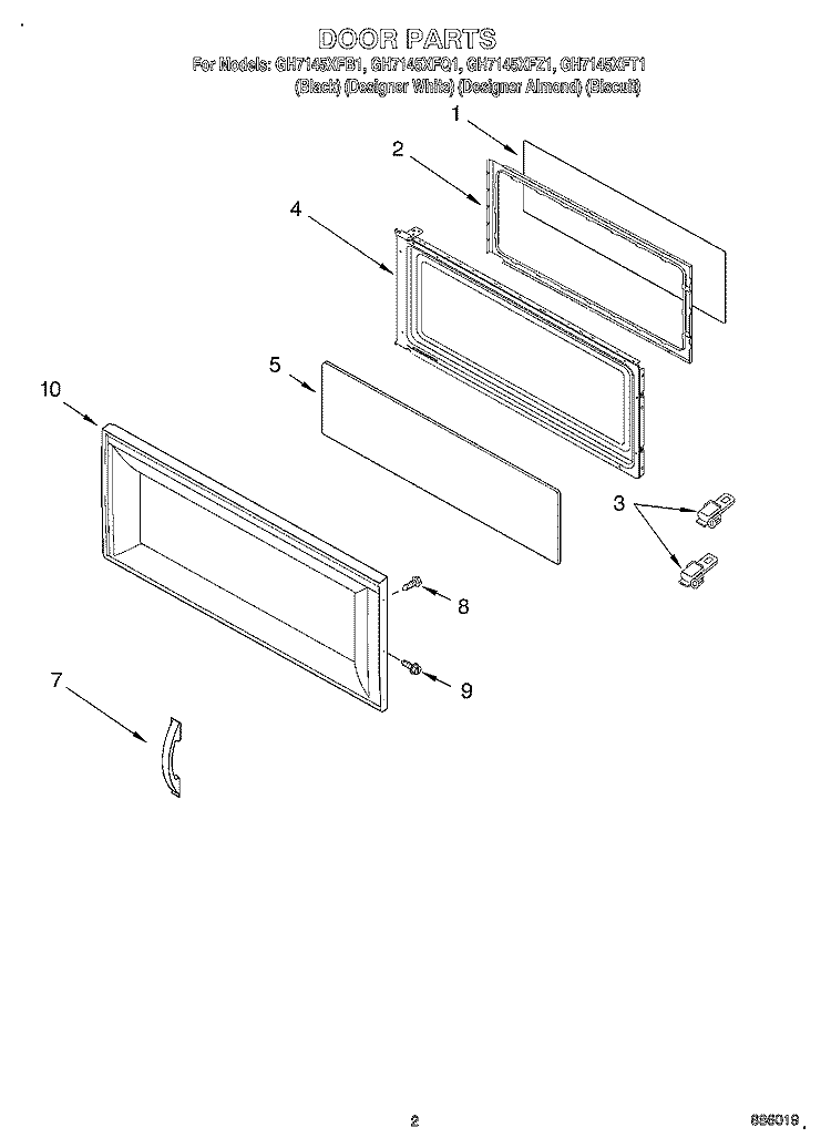 DOOR Diagram and Parts List for GH7145XFZ1  Whirlpool Microwave