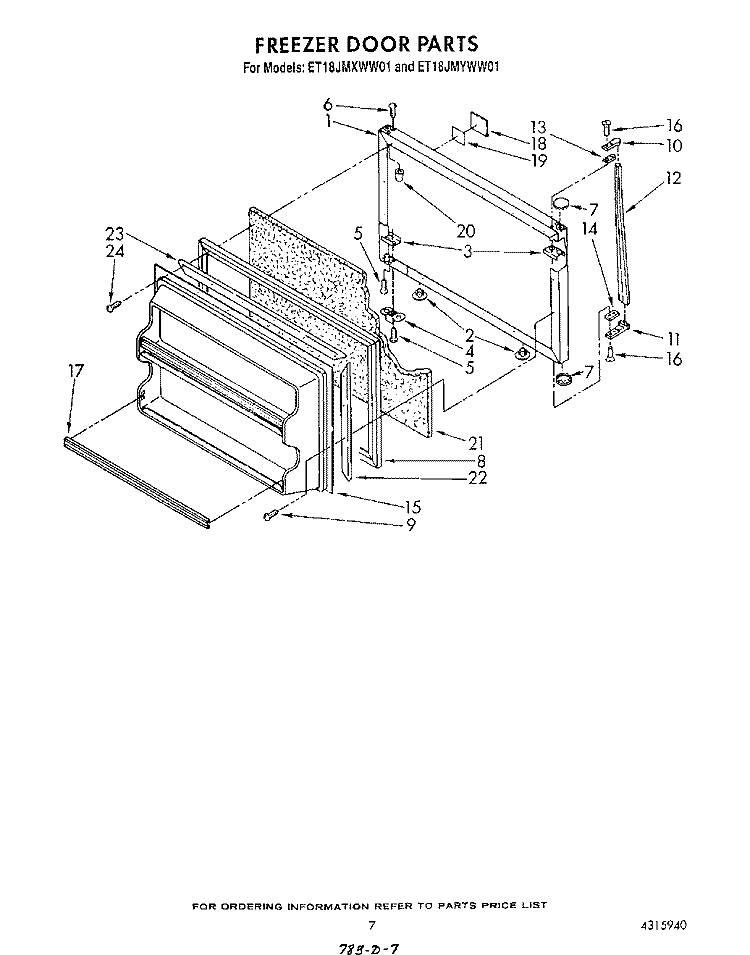 FREEZER DOOR Diagram and Parts List for ET18JMXWM01  Whirlpool Refrigerator