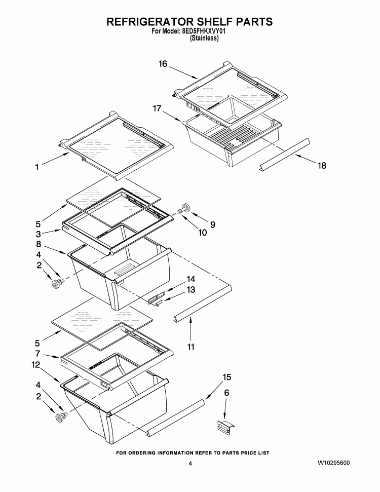 REFRIGERATOR SHELF PARTS Diagram and Parts List for 8ED5FHKXVY01  Whirlpool Refrigerator