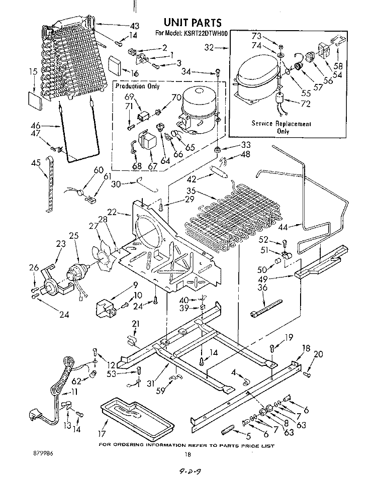 UNIT Diagram and Parts List for KSRT22DTWH00  KitchenAid Refrigerator