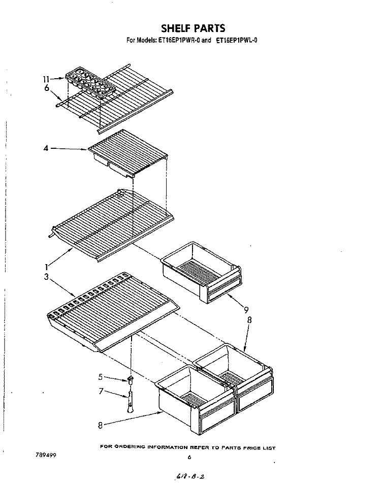 SHELF Diagram and Parts List for ET16EP1PWR0  Whirlpool Refrigerator