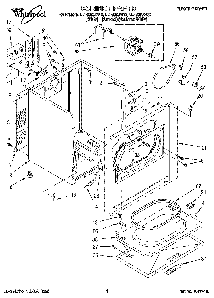 SECTION Diagram and Parts List for LET6638AN2  Whirlpool Dryer