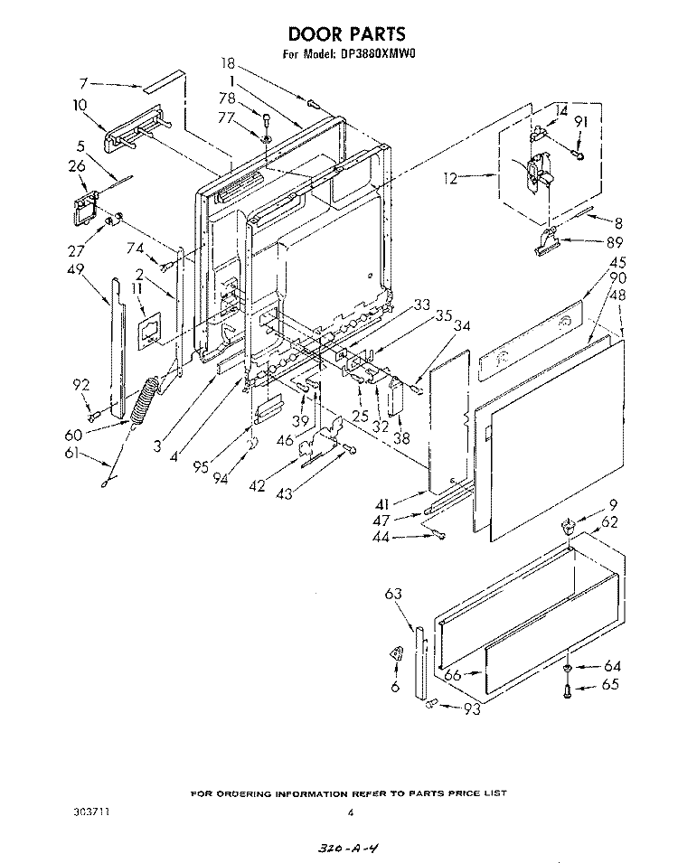 DOOR Diagram and Parts List for DP3880XMW0  Whirlpool Dishwasher