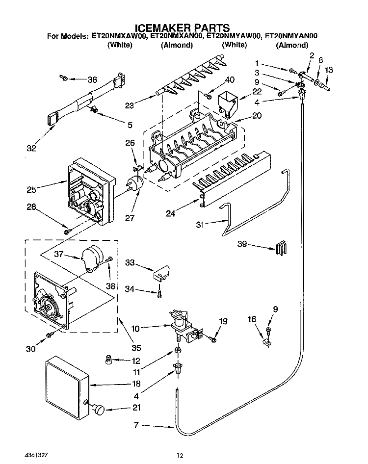 ICEMAKER, LIT/OPTIONAL Diagram and Parts List for ET20NMYAN00  Whirlpool Refrigerator