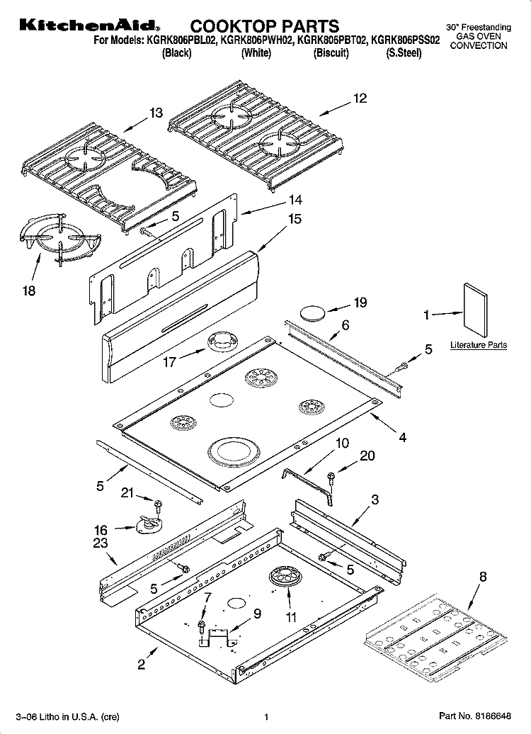 COOKTOP PARTS Diagram and Parts List for KGRK806PBL02  KitchenAid Range