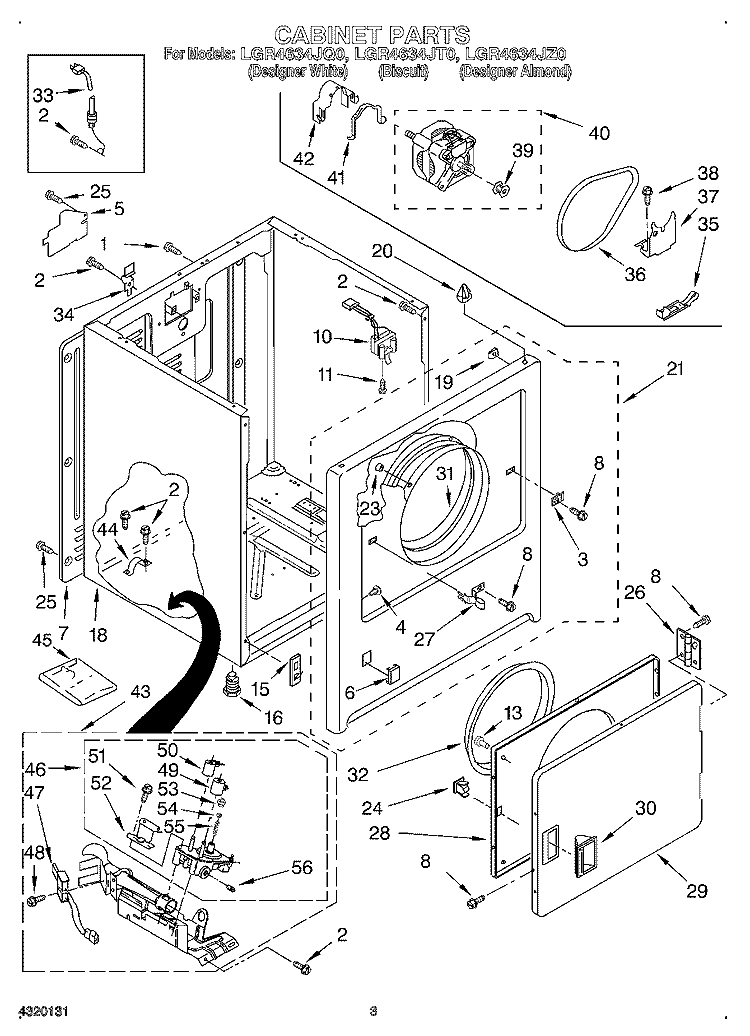 CABINET Diagram and Parts List for LGR4634JZ0  Whirlpool Dryer