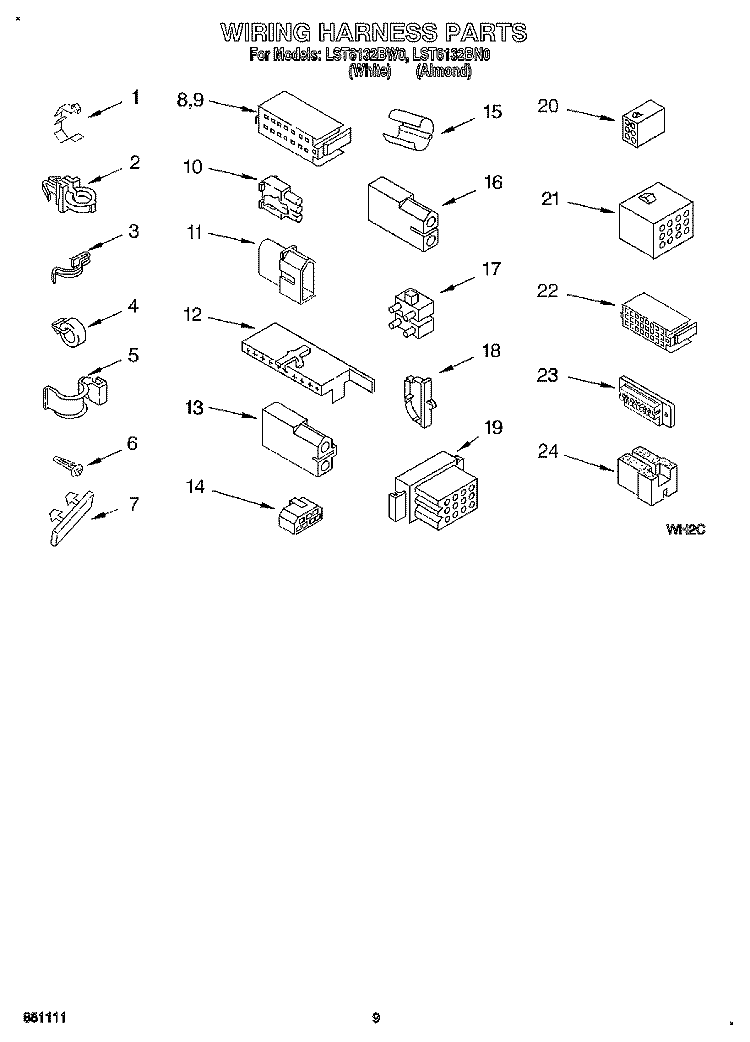 WIRING HARNESS Diagram and Parts List for LST6132BW0  Whirlpool Washer
