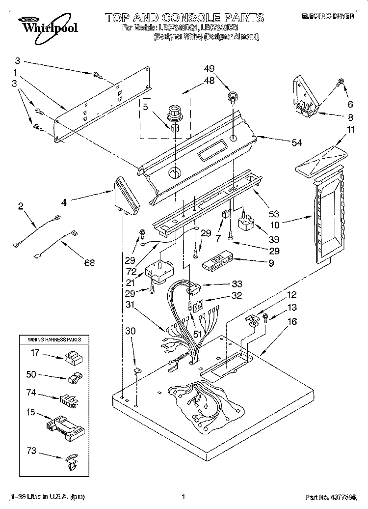 SECTION Diagram and Parts List for LEC7848DZ1  Whirlpool Dryer