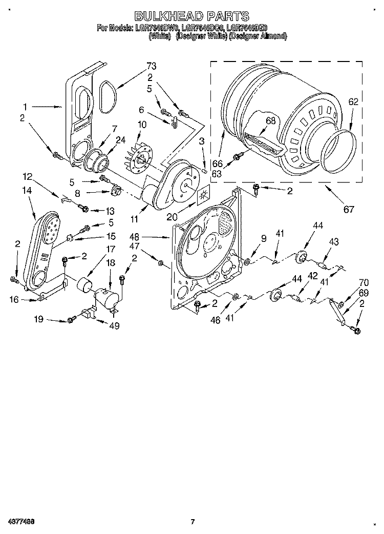 BULKHEAD Diagram and Parts List for LGR7646DZ0  Whirlpool Dryer