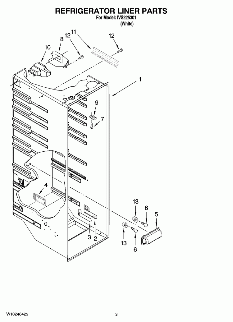 REFRIGERATOR LINER PARTS Diagram and Parts List for IVS225301  Inglis Refrigerator