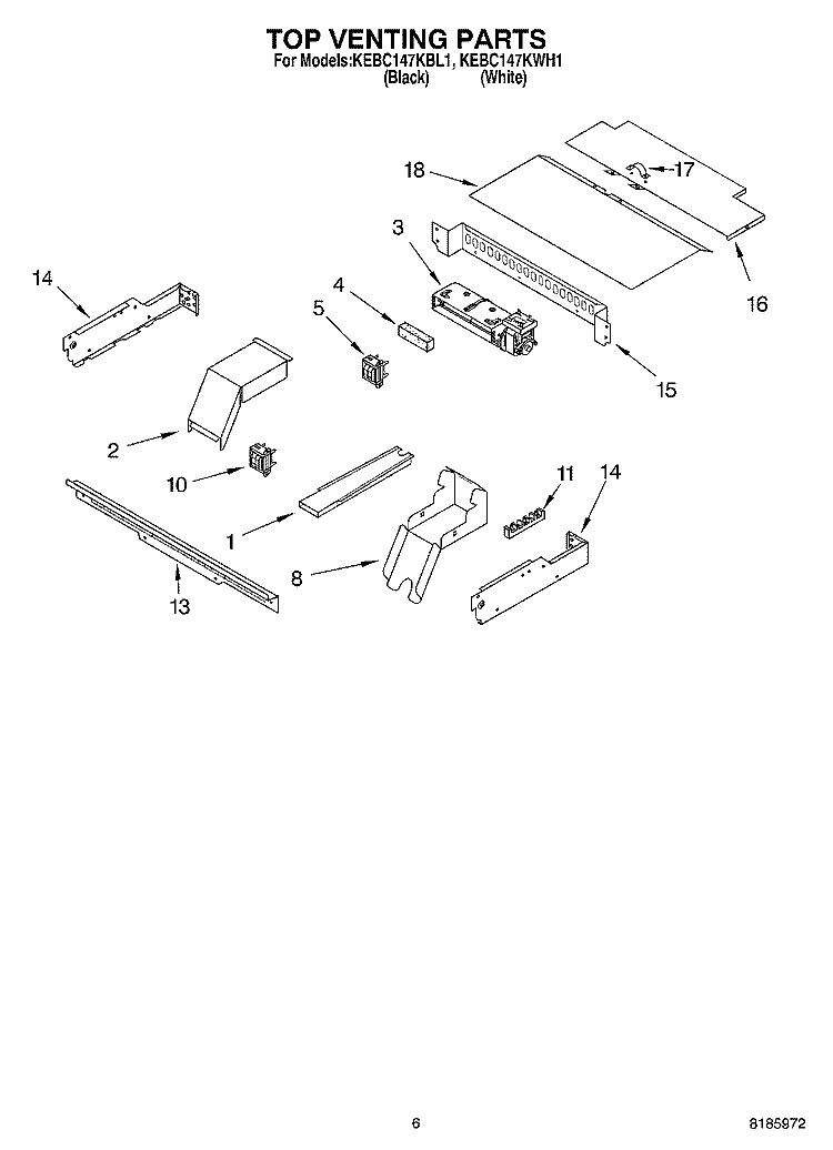TOP VENTING, OPTIONAL Diagram and Parts List for KEBC147KBL1  KitchenAid Range