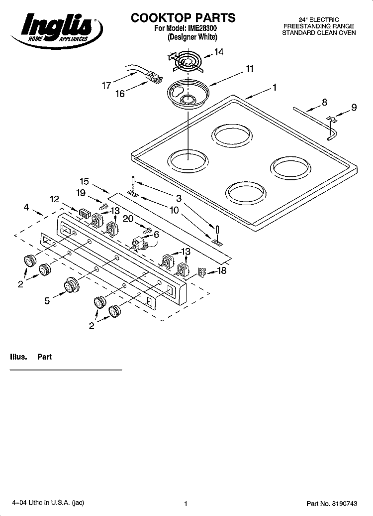 COOKTOP PARTS Diagram and Parts List for IME28300  Inglis Range