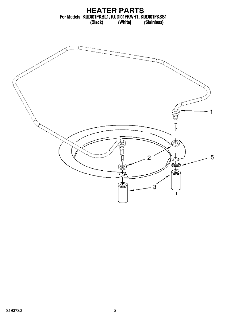 HEATER PARTS Diagram and Parts List for KUDI01FKWH1  KitchenAid Dishwasher
