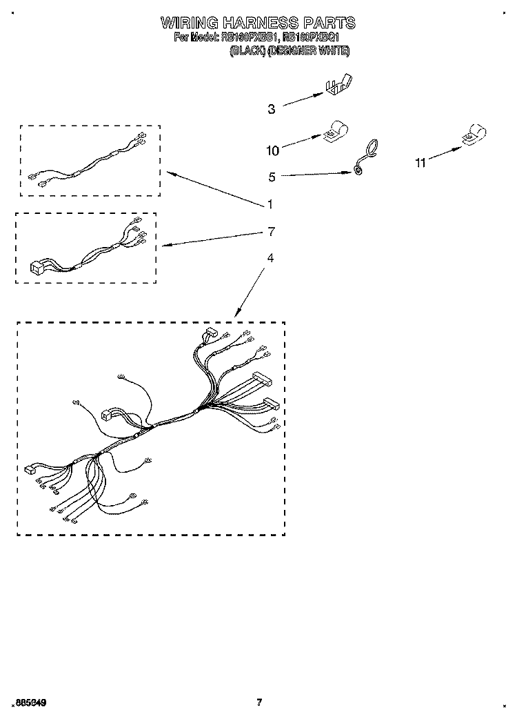 WIRING HARNESS, LIT/OPTIONAL Diagram and Parts List for RB160PXBQ1  Whirlpool Wall Oven