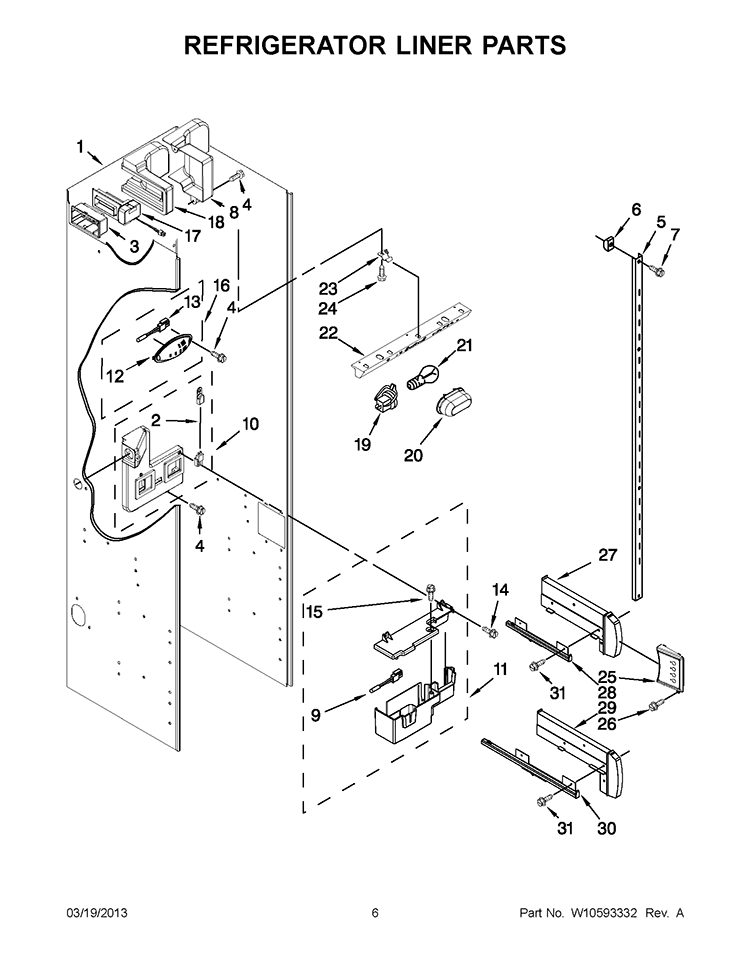 REFRIGERATOR LINER PARTS Diagram and Parts List for KSSO48FTX17  KitchenAid Refrigerator