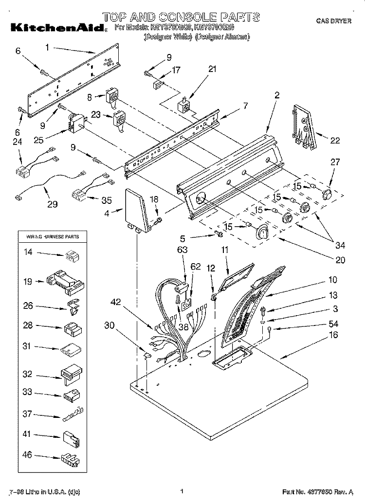 TOP AND CONSOLE, LIT/OPTIONAL Diagram and Parts List for KGYS700GQ0  KitchenAid Dryer
