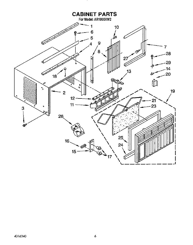 CABINET Diagram and Parts List for AR1000XW2  Whirlpool Air Conditioner