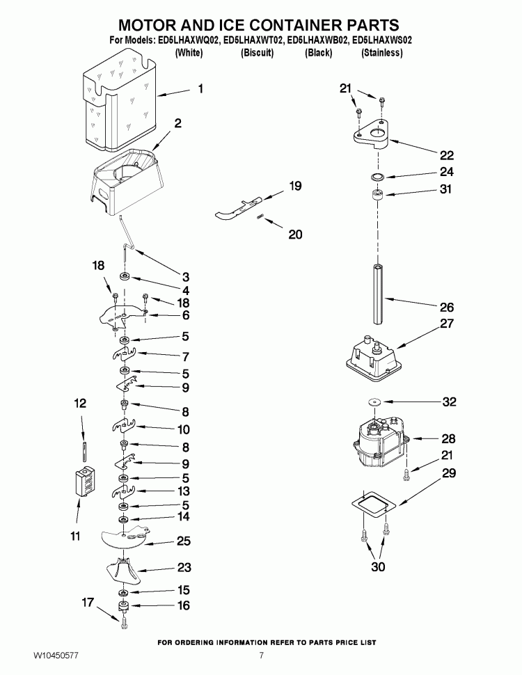 MOTOR AND ICE CONTAINER PARTS Diagram and Parts List for ED5LHAXWQ02  Whirlpool Refrigerator