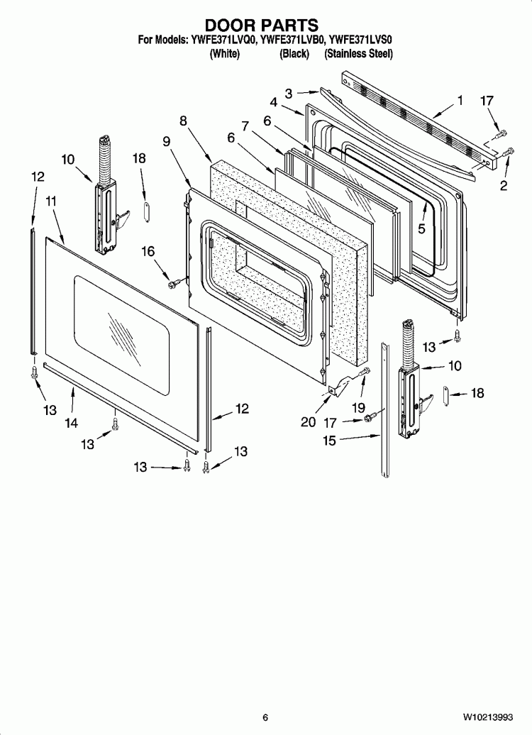 DOOR PARTS, OPTIONAL PARTS Diagram and Parts List for YWFE371LVS0  Whirlpool Range