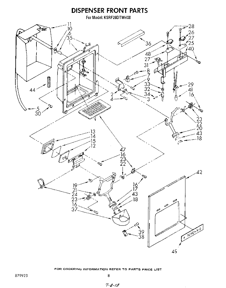 DISPENSER FRONT Diagram and Parts List for KSRF26DTAL00  KitchenAid Refrigerator