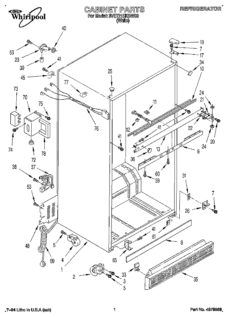 CABINET Diagram and Parts List for 3VET21DKBW00  Whirlpool Refrigerator