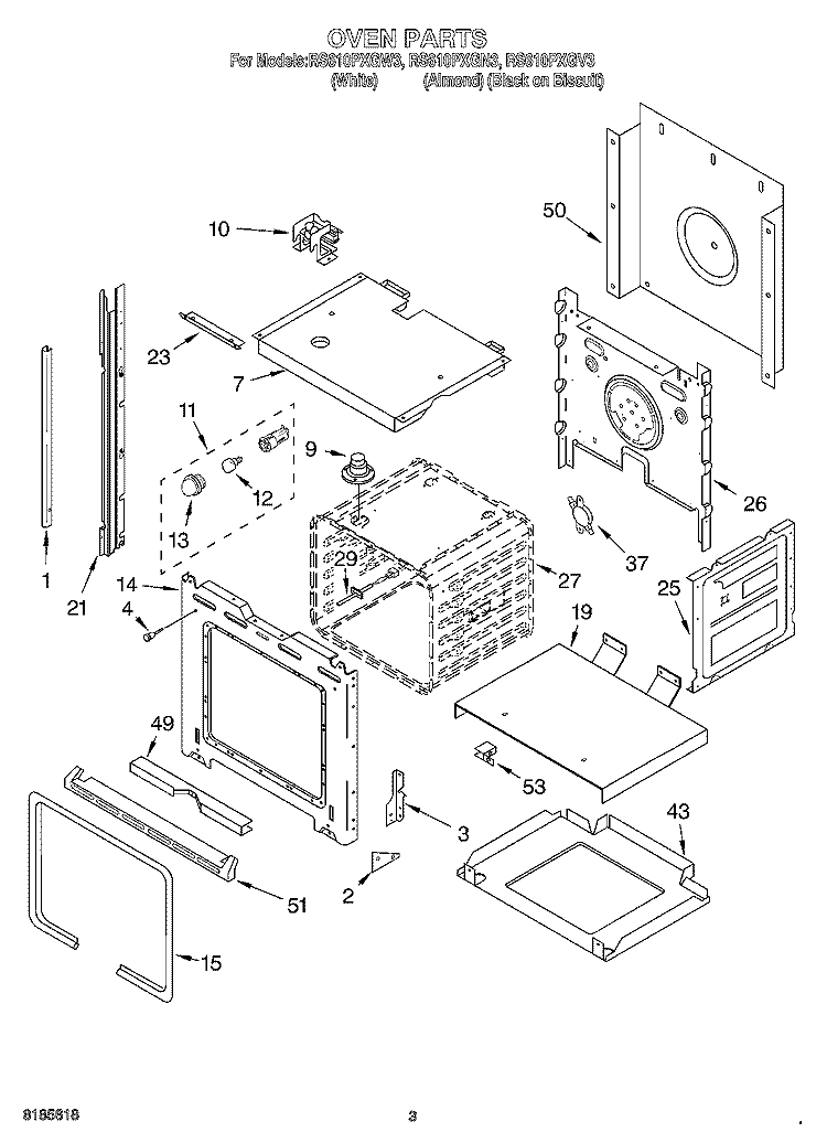 OVEN Diagram and Parts List for RS610PXGN3  Whirlpool Range