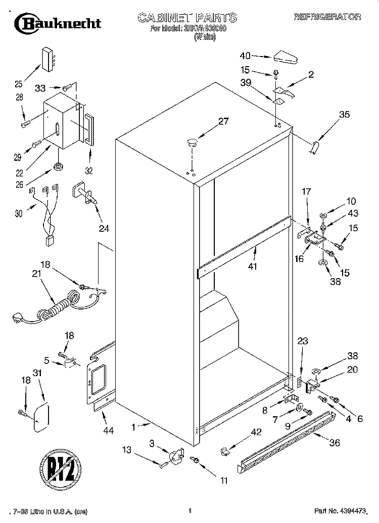CABINET Diagram and Parts List for 3XKVN600000  Whirlpool Refrigerator