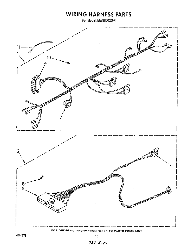 WIRING HARNESS , LITERATURE AND OPTIONAL Diagram and Parts List for MW8800XS4  Whirlpool Microwave