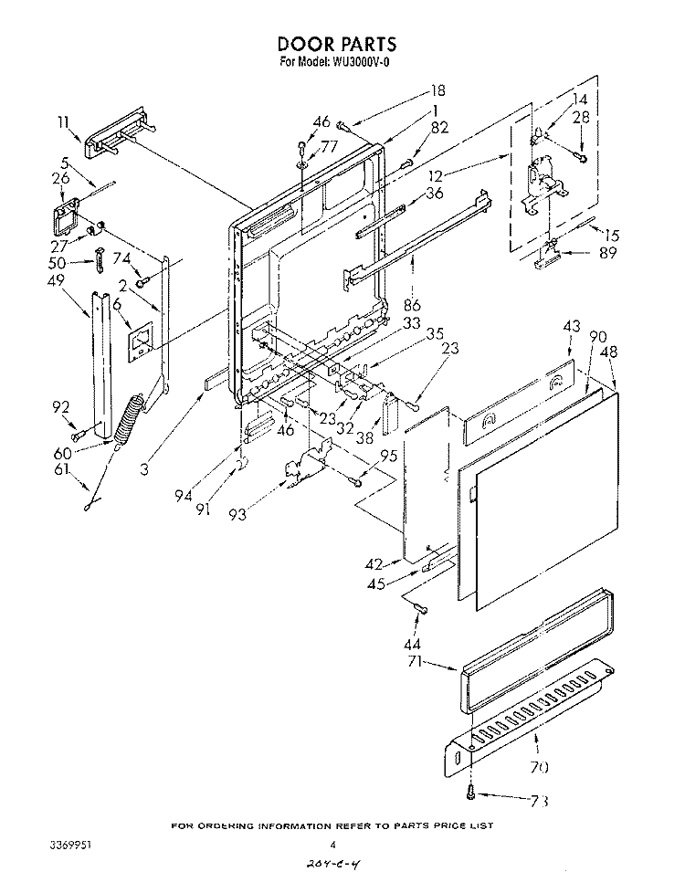 DOOR Diagram and Parts List for WU3000V0  Roper Dishwasher