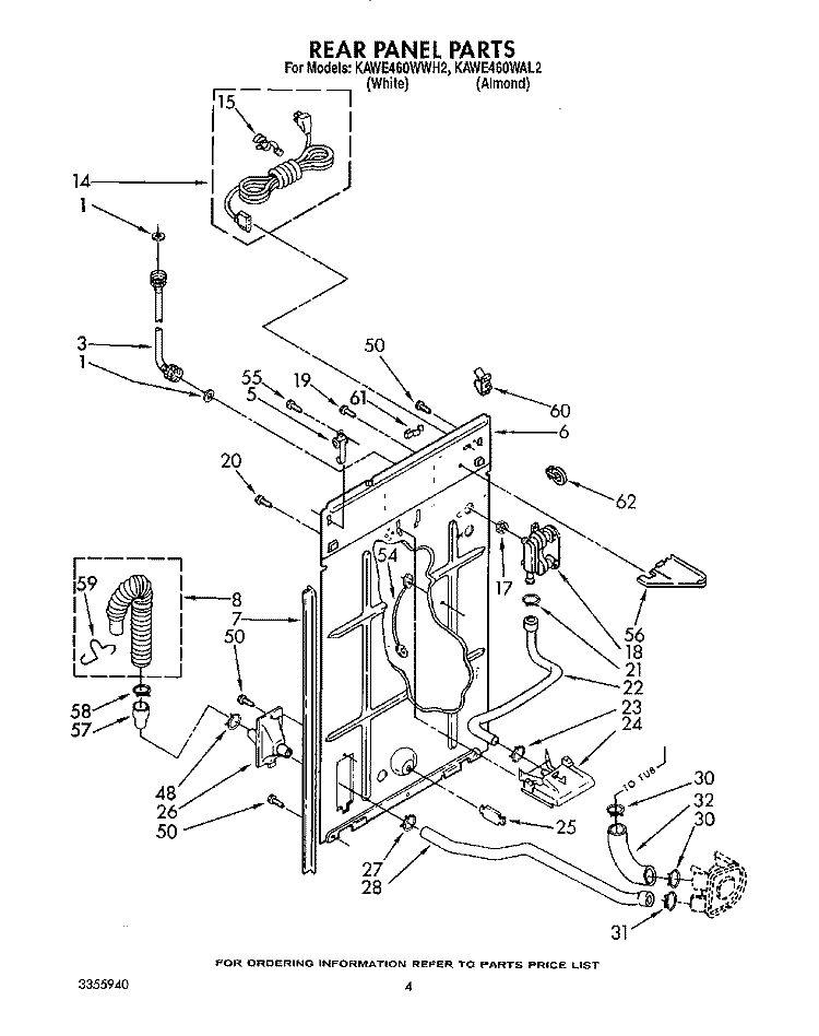 REAR PANEL Diagram and Parts List for KAWE460WWH2  KitchenAid Washer